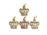 CZ Colorful Micro Pave Royal Crown Charm Pendant, Crown Shaped Pave Pendant, Gold plated, 17x15mm, Sku#F837