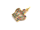 CZ Colorful Micro Pave Royal Crown Charm Pendant, Crown Shaped Pave Pendant, Gold plated, 17x15mm, Sku#F837