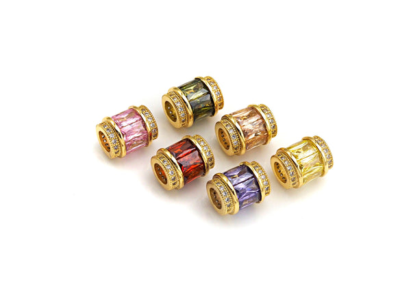 CZ Micro Pave Big Hole Drum Spacer Beads, Cubic Zirconia Large Hole Spacer Beads Ruby/Amethyst/Pink,10x12mm,1pc,sku#X136