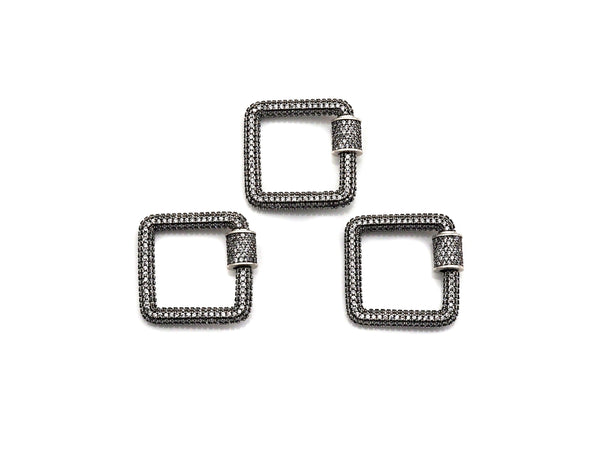 Fully Clear Cz Micro pave Square Shape Clasp, CZ Pave Square Clasp, Antique Silver Carabiner Clasp, 23mm, sku#H181