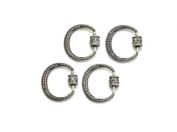 Fully Clear CZ Micro pave Crescent D Shape Clasp, CZ Pave D Clasp, Antique Silver Carabiner Clasp, 24x25mm, sku#H182