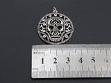 CZ Micro Pave Hollow Out Skull With Ring Pendant, Antique Silver Tone, Cubic Zirconia Pave Round Pendant, 29x32mm,sku#F1025