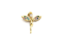 CZ Colorful Micro Pave Fairy Charm/Pendant, Angel Wing Lady Pave Pendant, Gold plated, 16x17mm, Sku#F751