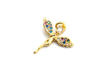 CZ Colorful Micro Pave Fairy Charm/Pendant, Angel Wing Lady Pave Pendant, Gold plated, 16x17mm, Sku#F751