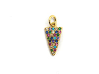 CZ Colorful Micro Pave Triangle Pendant, Triangle Shaped Pave Pendant, Gold plated, 8x14mm, Sku#F755