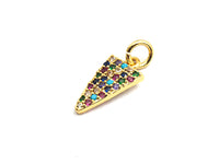 CZ Colorful Micro Pave Triangle Pendant, Triangle Shaped Pave Pendant, Gold plated, 8x14mm, Sku#F755