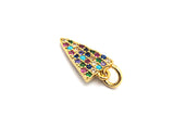 CZ Colorful Micro Pave Triangle Pendant, Triangle Shaped Pave Pendant, Gold plated, 8x14mm, Sku#F755