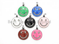 NEW Colorful Enamel Oil Drop Emoji Smiley Face Round Pendant,Cubic Zirconia Round Pave Pendant Charm Beads, Pave Pendant,  25x28mm, SKU#F562