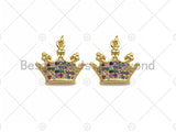 18K Gold Multicolor Micro CZ Pave Crown Pendant, Gold Crown Charm,  Crown Beads, Jewelry Findings, 15x13mm,sku#LK39