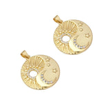 CZ Gold Cresent Moon Star Taiji Round Charm, Sku#LK788