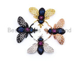 BEE Inspired Charm, CZ Micro Pave Multi Color Insect Pendant, Cubic Zirconia Pendant,Gold/Rose Gold/Silver/Black,21x29x5mm,SKU#F454