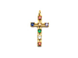 Colorful CZ Micro Pave Cross Pendant, Cz Pave Bracelet Necklace Pendant in Gold Finish,27x15mm, sku#F906