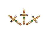 Colorful CZ Micro Pave Cross Pendant, Cz Pave Bracelet Necklace Pendant in Gold Finish,27x15mm, sku#F906