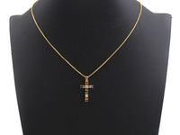 Colorful CZ Micro Pave Cross Pendant, Cz Pave Bracelet Necklace Pendant in Gold Finish,27x15mm, sku#F906