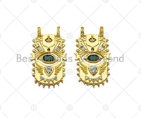 CZ Micro Pave Green Evil Eye On Rectangle Shield Shape Pendant,Evil Eye Shaking Back and Forth Charm, Gold Charm,16x28mm,Sku#Z1323