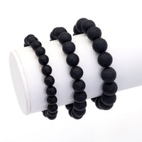 Matt Black Onyx Round Faceted Stretchy Bracelet, Sku#EF406