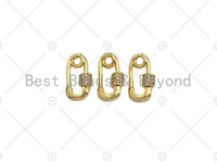 Small 18K Gold Clear CZ Micro pave Safety Pin Shape Clasp, Carabiner Clasp Safety pin, Paper clip Chain connector clasp, 8x14mm, sku#LK12