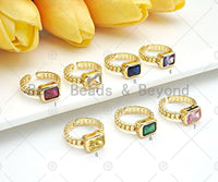 Gold Colorful Big CZ Adjustable Ring, Sku#LK368