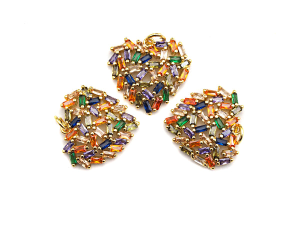 Colorful Baguette CZ Micro Pave Cluster Heart Shape Pendant, Cz Pave Bracelet Necklace Pendant in Gold Finish,21x19mm, sku#F908