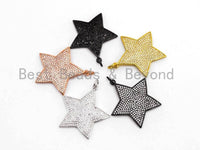 CZ Clear/Black Micro Pave Five Point Star Pendant, Star Shaped Pave Pendant, Gold/Rose Gold/Silver/Gunmetal plated, 32x33mm, Sku#F401/BY010