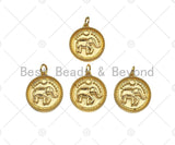 Dainty Gold Embossmen Elephant On Round Coin Shape Charms, Dainty Charms, Gold Elephant Pendant, Necklace Charms, 17x19mm, Sku#F1325