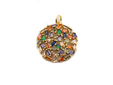 Colorful Baguette CZ Micro Pave Round Shaped Rose Flower Cluster Pendant, Cz Pave Bracelet Necklace Pendant in Gold Finish,21x23mm, sku#F909