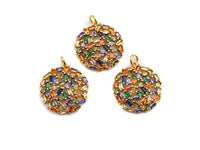 Colorful Baguette CZ Micro Pave Round Shaped Rose Flower Cluster Pendant, Cz Pave Bracelet Necklace Pendant in Gold Finish,21x23mm, sku#F909