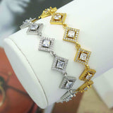 CZ Gold Silver Rhombus Diamond Shape Bezel Setting Bracelet, Sku#B218