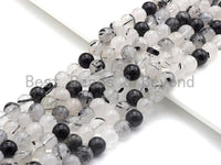 Quality Natural Tourmalinated Quartz , 6mm/8mm/10mm  Round Smooth Beads, Natural Quartz, 15.5" Full Strand, sku#U687