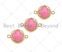 Gold Filled Pink Enamel Clover On Round Coin Shape Connector, 14K Gold Filled Clover Links, Necklace Bracelet Connector, 10x15mm, Sku#CP31