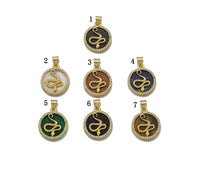 Gold CZ Snake On Round Coin Gemstone Charm, Sku#LX114