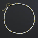 Mother of Pearl tube with gold spacer necklace, sku#EF545