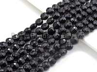 Double Sided Turtle Shell Cut Black Onyx Coin Shape beads, 6mm/8mm/10mm Checkerboard Cut Black Onyx Beads, 16" Full strand, Sku#U693