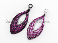 Fuchsia CZ Micro Pave Teardrop Go-Go Pendant, Cubic Zirconia Oval Leaf Pendant for Necklace Bracelet Earrings Making, 13x31mm,sku#Y46