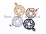 CZ Micro Pave Hollow Star Round Pendant/Charm, Cubic Zirconia Pendant, 18mm, F106