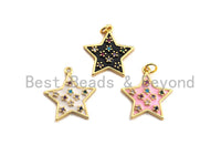 Colorful CZ on Star Enamel Pendant, Star Enamel Charm Pendant, White/Black/Blue/Red/Pink/Turquoise Star,20x21mm,sku#F934