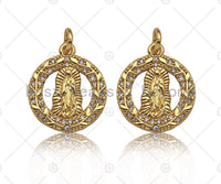 Gold Filled CZ Micro Pave Virgin Mary On Garland Shape Pendant, 18K Gold Virgin Mary Charm, Necklace Bracelet Pendant, 15x18mm, Sku#Y438