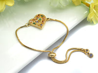 Colorful Baguette CZ Micro Pave Heart Shape Connector/Link, Cz Pave Bracelet Necklace Connector in Gold Finish,21x23mm,sku#M242