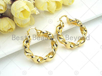 Gold Twisted Hoop Earrings, Statement Hoops, sku#J297