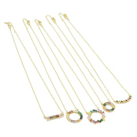 Colorful CZ Pendant Link Gold Adjustable Necklace, Sku#EF376