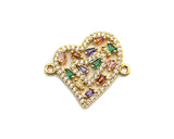 Colorful Baguette CZ Micro Pave Heart Shape Connector/Link, Cz Pave Bracelet Necklace Connector in Gold Finish,21x23mm,sku#M242