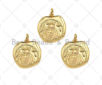 18k Dainty Gold Bee On Slab Charms, Dainty Charms, Gold Pendant, Bee Necklace Charms, 18x19mm, Sku#Y381