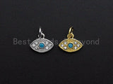 CZ Micro Pave Evil Eye Pendant/Charm, Clear Turquoise Cubic Zirconia Pave Charm, Silver/Gold Plated, 8x10mm, sku#Z777