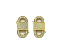 18K Gold Double Sides CZ Pave Lock Shape Clasp, Sku#H339