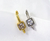 Square CZ Earring Hook, Earring Component, Sku#JD35