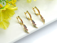 Rainbow Micro Pave CZ Latch Back Lightning Earring Wires, Knife Dangle Earrings,Colorful Cz micro pave earrings,5x29mm, sku#J145