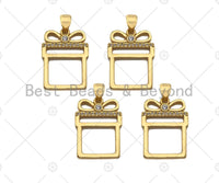 CZ Micro Pave 18k Gold Color Gift Box Shape Pendant, Cubic Zirconia Pendant, Christmas Charm, 20x15mm, Sku#LK206