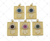 CZ Hamsa Hand with Enamel Evil Eye Charm,Sku#Y562