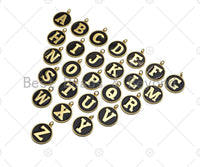 New Trendy Gold Black Enamel Initials Letter Charm/Pendant, Enamel Initial Alphabet Letters, Custom Naming Pendants, 25mm,sku#ML33