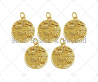 Embossed Lion Head On Round Coin Shape Pendant, 18K Gold Medallion Charm,Necklace Bracelet Charm Pendant,18x20mm,Sku#Z1326